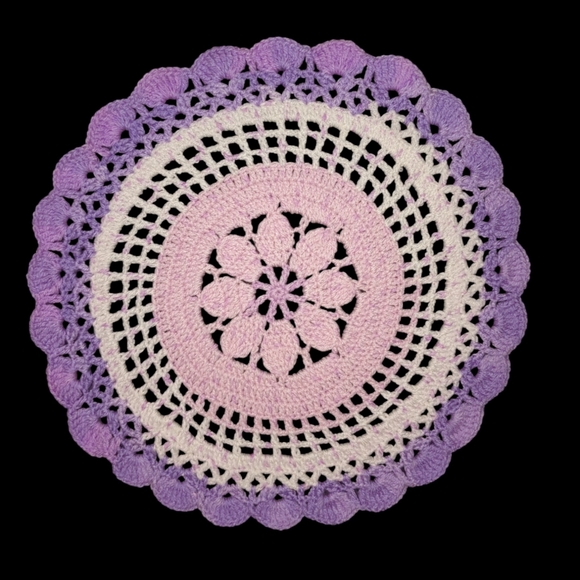 Handmade Purple/Pink Crochet Floral Doily Set Of 2 - Picture 4 of 4